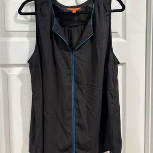 Modcloth "Podcaster" Black Sleeveless V-Neck Top with Blue Accents Plus Size 1X
